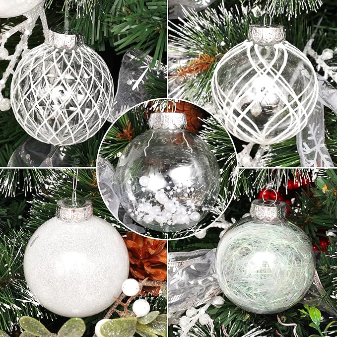 Christmas Ball Ornaments Set, 20ct Large Clear Shatterproof 80mm/3.15" White Christmas Ornaments for Christmas Tree Hanging Decorative Bauble for Halloween Thanks Giving Xmas Wedding Party