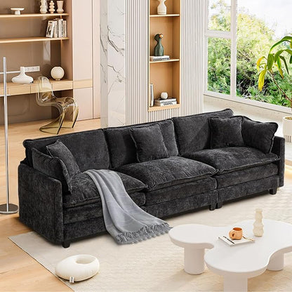 SoarFlash 107.4" Chenille Sectional Sofa, Comfy Modular Loveseat Sofa, Modern 3-Seat Couch Deep Seat Sofa Set for Living Room,Black