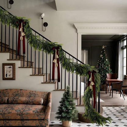 N&T NIETING 9FT Christmas Norfolk Pine Garland, Real Touch Pine Garlands Faux Greenery Garland Winter Christmas Garland for Table Mantle Holiday Indoor Outdoor Xmas Decorations (4 Pcs)