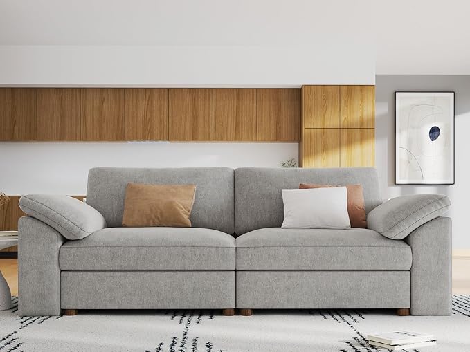 EASE MOOSE Modern Loveseat Sofa for Living Room, Comfty 2 Seat Solid Wood Frame Sofa, FSC Certified Modern Deep Seat Couch, Removable Cover,Light Gray