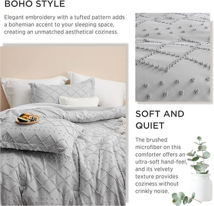 Bedsure California King Comforter Set - Light Grey Comforter, Boho Tufted Shabby Chic Bedding for Kids, 3 Pieces Vintage Farmhouse Bed Set for All Seasons, Fluffy Soft Bedding with 2 Pillow Shams