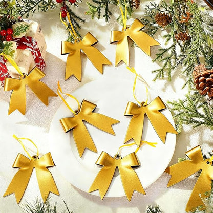 12 Pcs 2025 Christmas Metal Bow Ornaments Bulk for Christmas Tree Garland Wreath Fireplace Vintage Gold Bow Ornaments Indoor Outdoor Home Xmas Party Decorations