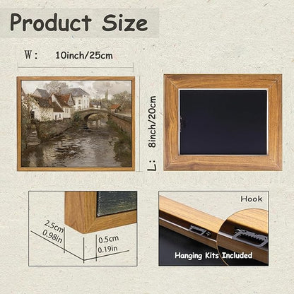 KBKBART Vintage Wall Art, Retro European Village Country Framed Canvas Art Prints Painting Farmhouse Decor, Rustic Impressionism Scenic Landscape Wall Decor for Bathroom, Bedroom Living Room, Vintage