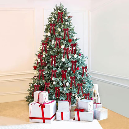 AYGXU 24pcs Christmas Bows,red Bows for Gift Wrapping,Bow for Christmas Tree,Double-Sided Ribbon Bow Decorations for Christmas Party,Bag Ties Twists