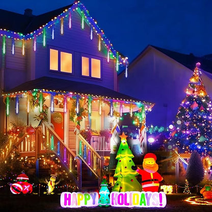 Outdoor Christmas Decorations: Meteor Shower Rain Lights Outdoor 24Tubes(Equivalent to 3 Sets of 8-Tubes) Icicle Christmas Lights for Halloween Xmas Yard Home, Multi Color