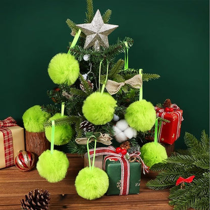 24 Pcs Lime Green Furry Christmas Ball Ornaments 3.15 Inch Xmas Tree Green Hanging Decorations Soft Faux Fur Pom Pom Ball Ornaments for Home Christmas Party Supplies Fireplace Mantel Wall Decor