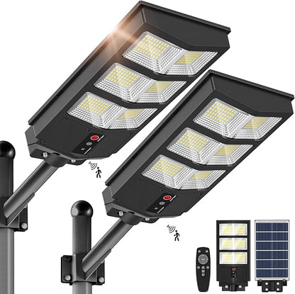 Solar Lights Outdoor - Wide Angle 6500K Solar Street Lights Outdoor Motion Sensor, Street Light IP66 Waterproof, Parking Lot Light Dusk to Dawn with Remote Control (2Pack)
