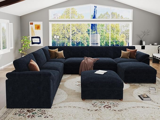 EASE MOOSE Oversized Sectional Modular Sofa,Oversized U Shape Sectional Couch Wide Deep seat Sofa,FSC Certified Chenille Modular,Blue