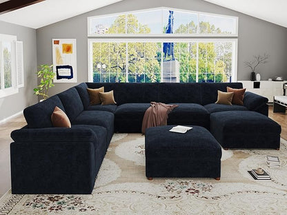EASE MOOSE Oversized Sectional Modular Sofa,Oversized U Shape Sectional Couch Wide Deep seat Sofa,FSC Certified Chenille Modular,Blue