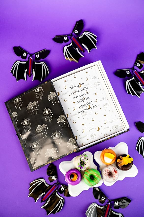 Send A Cake Enchanted Spell Book Gift Box with Flying Bat Surprise – 6 Mini Donuts – Halloween Treats for Kids & Adults, Unique Birthday Gift, Fun Delivery for All Ages