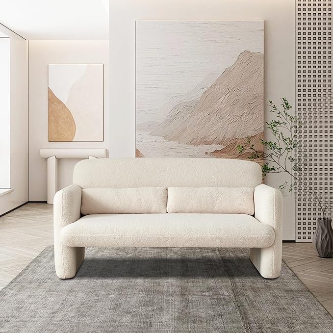 59.06'' Loveseat Sofa, 2 Seater Sherpa Fabric Love Seat Couch, Comfy Upholstered Modern Leisure Loveseat Couches with 2 Waist Pillow for Bedroom, Office, Living Room