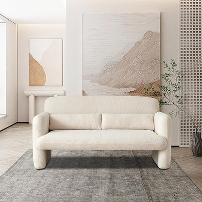 59.06'' Loveseat Sofa, 2 Seater Sherpa Fabric Love Seat Couch, Comfy Upholstered Modern Leisure Loveseat Couches with 2 Waist Pillow for Bedroom, Office, Living Room