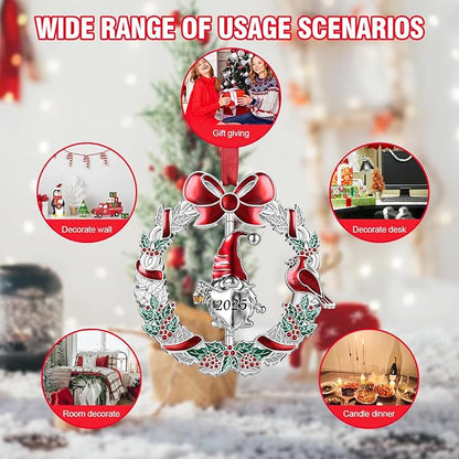 Christmas Ornament 2025 for Xmas Tree Decorations - 2025 Santa Gnome Christmas Wreath Ornament with Rotatable Gnome for Holiday Decoration Keepsake Gift