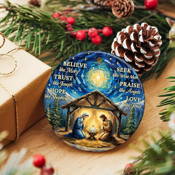 ZAGKOO Nativity Scene Christmas Ornaments - Christian Ornaments for Christmas Tree - Catholic Religious Gifts for Women Men, Nativity Decorations Festive Faith Ideas - Ceramic Xmas Ornaments 2025