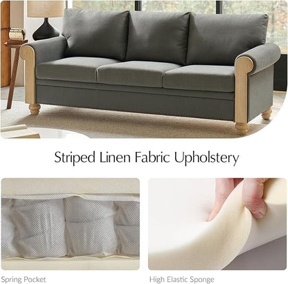 EcoHarbor Living 3-Seater Couch, Stripe 81" Mid-Century Modern Upholstered Sofa with Armrests, Stripe Couches for Living Room, Bedroom, Office, Apartment, Charcoal