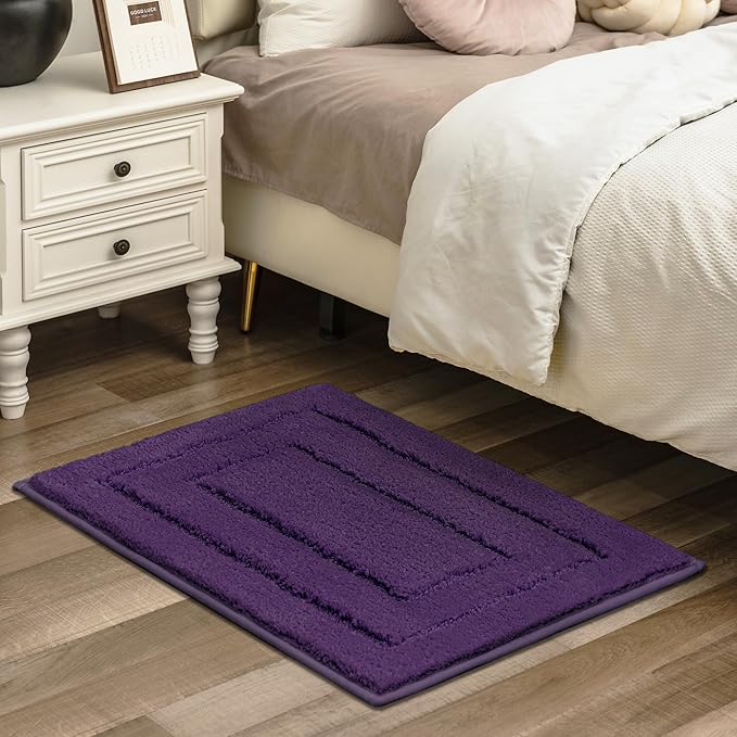 GRANNY SAYS Bathroom Rugs Non Slip Washable, Soft Bath Mats for Bathroom, 16" x 24", Super Absorbent Bath Mat Small Rug, Shaggy Shower Room Floor Mat, Tub, Purple