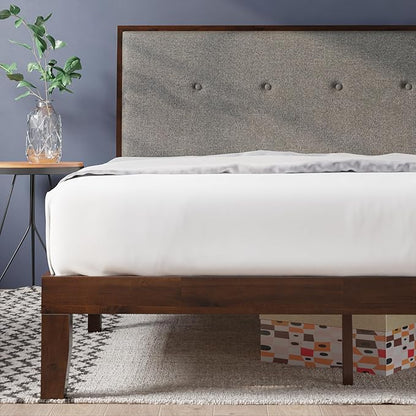 ZINUS Moiz Wood Platform Bed Frame with Adjustable Upholstered Headboard, Solid Wood Bed, Wood Slat Support, No Box Spring Needed, Easy Assembly, Queen