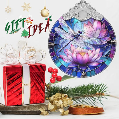 Stained Glass Dragonfly on Lotus Flower Ornament - Christmas Tree Decor Idea