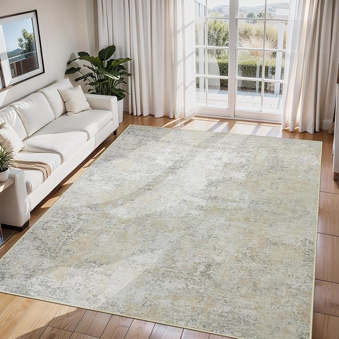 6x9 Area Rugs for Living Room Rug Washable: Abstract Rug for Dining Room Bedroom Carpet Non Slip 6 by 9 Indoor Modern Nursery Home Office Beige Grey