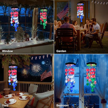 Solar Shell Gift for Mom Grandma Girls, Christmas Red White Blue Solar Wind Chimes for Outside, Christmas Decorative Mobile Lights for Garden, Yard, Patio, Window, Party, Outdoor Decorations