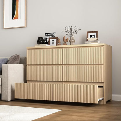 Fluted Dresser for Bedroom,6 Modern Large Wood Dresser,Chest of Drawers for Bedroom, Living Room,Hallway,Entryway,TV Stand Drawer Organizer(Fluted Natural)
