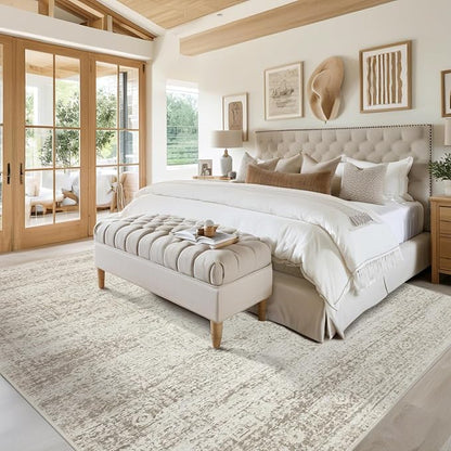 Washable Rugs 9x12 Area Rugs for Living Room,Rugs for Bedroom, Large Carpets,Ultra Soft Faux Wool Retro Dining Room Rug,Non Slip&Non-Shedding Low Pile Vintage Print Rug Indoor for Home Office