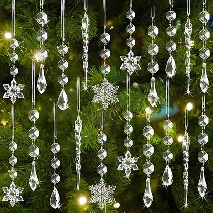 80pcs Christmas Tree Decoration Crystal Ornaments - Acrylic Christmas Snowflake Ornaments Icicle Drop Crystal Hanging Ornaments for Xmas Tree Winter Wonderland Holiday Frozen Party Decor