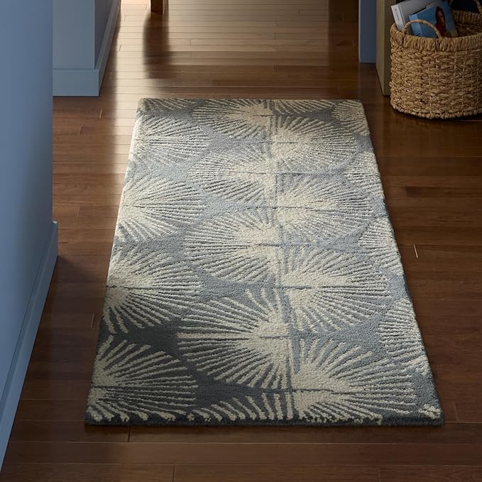 Nicole Miller New York Kendall Fluted Geo Handcrafted Runner Area Rug, 100% Wool Rug, Grey, 2'5"x7"