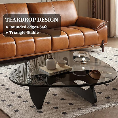 Mid Century Modern Glass Coffee Table for Living Room, Small Coffee Tables, Suitable for Bedroom Living Room Reception Office Tables（Black/Grey，Medium）