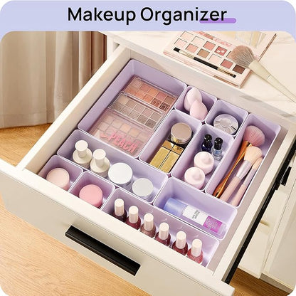 Vtopmart 25 PCS Plastic Drawer Organizers Set, 4-Size Versatile Bathroom and Vanity Drawer Organizer, Storage Bins for Makeup, Bedroom, Kitchen Gadgets Utensils and Office