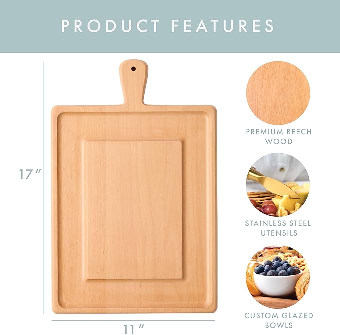 Charcuterie Board Set - Solid Wood Cheese Board for Serving with Accessories - House Warming Gifts for New Home, Bridal Shower & Wedding Gift, Birthday Gifts for Women