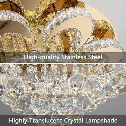 Modern Chandelier Living Room Glam Chandeliers Ceiling Light Fixture Remote Dimmable Lights 32 Inches Luxury Crystal Gold Light