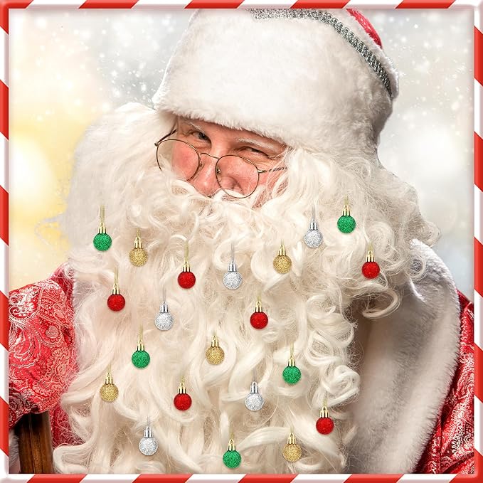 Jansun 60PCS Christmas Mini Balls Ornaments Miniature Xmas Tree Hanging Decorations Small Vintage Glitter Balls for Holiday Party Outdoor Indoor DIY Craft Decor Supplies (Glitter Surface) ﻿