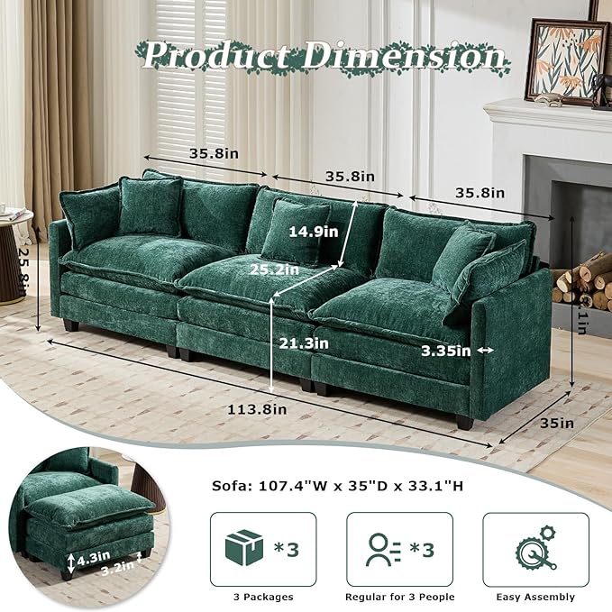 SoarFlash Chenille Sectional Middle Position Sofa,Green