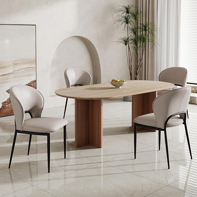Modern Dining Chairs Set of 2,PU Leather Kitchen Chairs with Back,Kitchen Armless Side Chair Black Metal Legs for Living Room, Dinning Room Restaurant Grey
