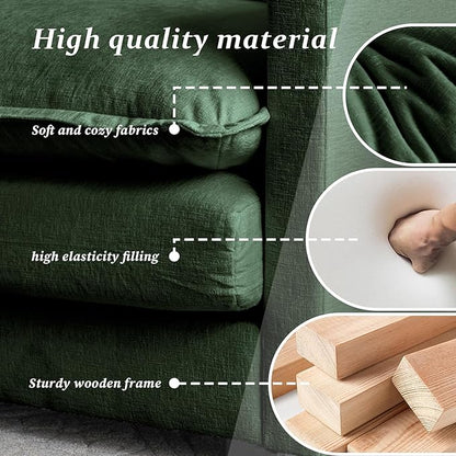 SoarFlash Chenille Sectional Sofa, Comfy Modular Coush Sofa with Ottoman, Modern 2 Seat Recliner Deep Seat Sofa Set for Living Room,Green