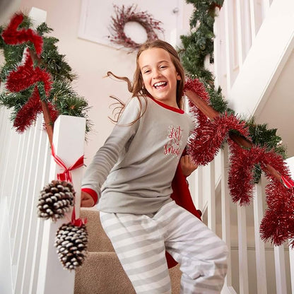 WILLBOND 50 ft Christmas Tinsel Garland Metallic Tinsel Twist Garland Christmas Tree Decorations New Year Wedding Birthday Hanging Decorations Party Supplies, 3 Inch(Red)