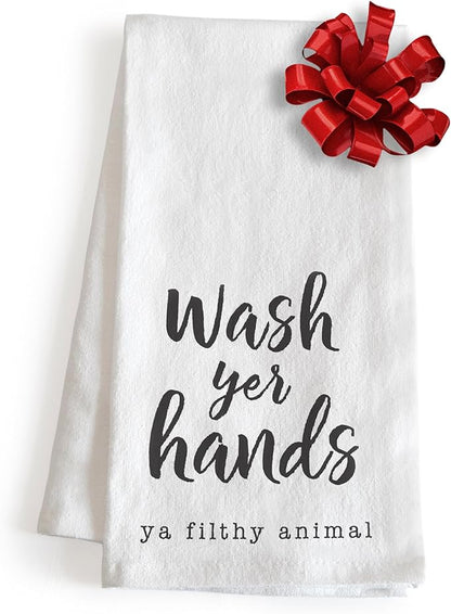 Wash Your Hands Funny Dish Towel Gift Kitchen Tea Towel Saying 18x24, Filthy Animal