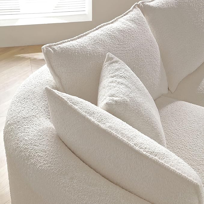 WILLIAMSPACE 124.8" Boucle Curved Sofa Couch, Modern Upholstery Cloud Sofa with Pillows, Left Hand Facing Sectional Boucle Fabric Couch for Living Room (Left-Facing,Light Cream)