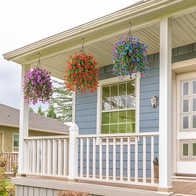 INQCMY 2Pcs Artificial Flowers for Outdoors UV Resistant Artificial Plants Easy Assembly for Spring Decor Look Real Faux Hanging Flowers for Outside Home Planter Porch Patio Decor