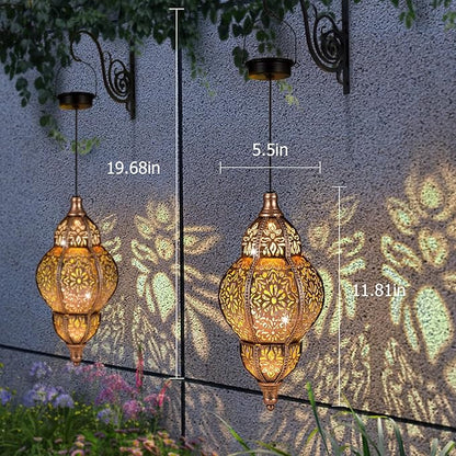 Hanging Solar Lantern Outdoor Decor, Moroccan Solar Lights for Outside Garden Decorations, Waterproof Lanterns Garden Gifts for Mom, Women, Patio, Yard Ornament