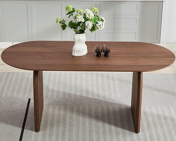 70" Farmhouse Oval Dining Table, Heavy-Duty Wood Dining Room Table for 4-6 Seats, Kitchen Table & Home Desk with Easy-Clean Tabletop, Walnut