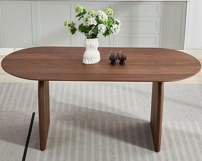 70" Farmhouse Oval Dining Table, Heavy-Duty Wood Dining Room Table for 4-6 Seats, Kitchen Table & Home Desk with Easy-Clean Tabletop, Walnut