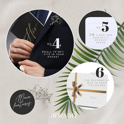 ARTESORI Premium Wedding Vow Book for Her & Him, Soft Touch, Gold Foil, 28 Lined Pages, Wedding Vow Books His and Hers, Wedding Essentials, Wedding Registry Ideas, His and Hers Gifts [White & Black]