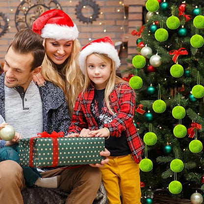 16 Pcs Large Lime Green Furry Christmas Ball Ornaments for Tree Green Christmas Hanging Decorations 4’’ Soft Faux Fur Pom Pom Ball Ornaments for Home Party Supply Fireplace Mantel Wall Decor