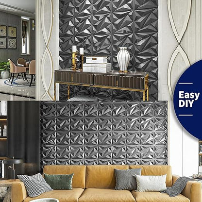 Art3dwallpanels 33 Pack 3D Wall Panel Diamond for Interior Wall Décor, PVC Textured Wall Panels, 12''x12'' Cover 32.Sq.Ft. Silver