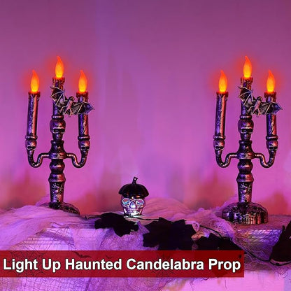 TURNMEON 2 Pack Halloween Decorations Halloween Candles LED Candelabra 3 Flickering Lamp Light Up Battery Operated Candles Holder Flame Less Bat Decor Indoor Table Home Party