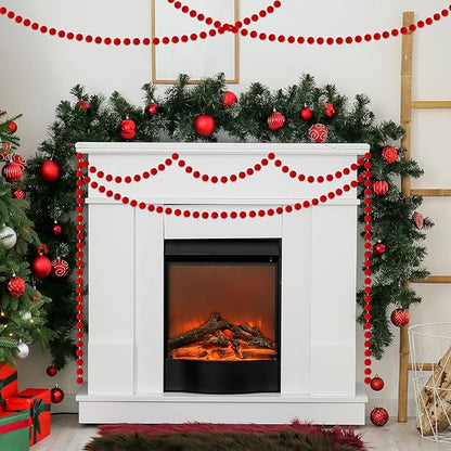 MARFOREVER 4 Pack 26.3 Ft Christmas Red Pom Pom Garland Ornaments, 30 Balls Christmas Felt Garland Hanging Supplies for Xmas Tree School Classroom Fireplace Wall Home Holiday Party Decor