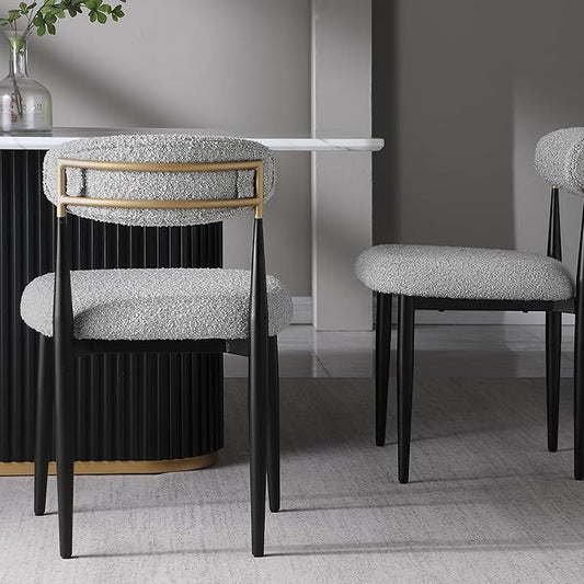 Morden Fort Modern Dining Chairs Set of 4, Boucle Upholstered Chairs with Open Back and Black Metal Legs for Dining Room, Kitchen, Living Room and Apartment