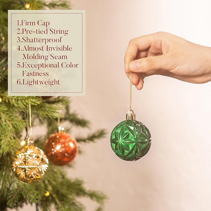 Valery Madelyn Ornaments for Christmas Trees, 16ct 2.36 Inches Red Green and Gold Shatterproof Christmas Tree Decorations, Luxury Hanging Ball Ornaments for Xmas Holiday Party Decor